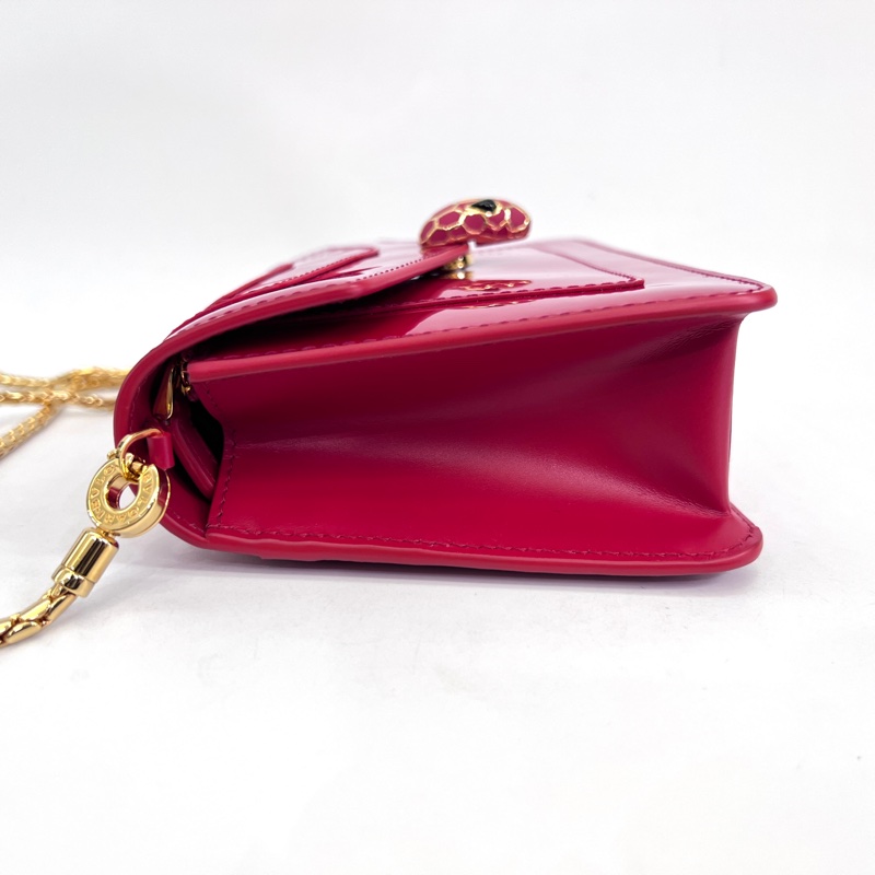 Bvlgari玫紅漆皮金釦下蓋玫紅琺瑯WOC斜背包-3