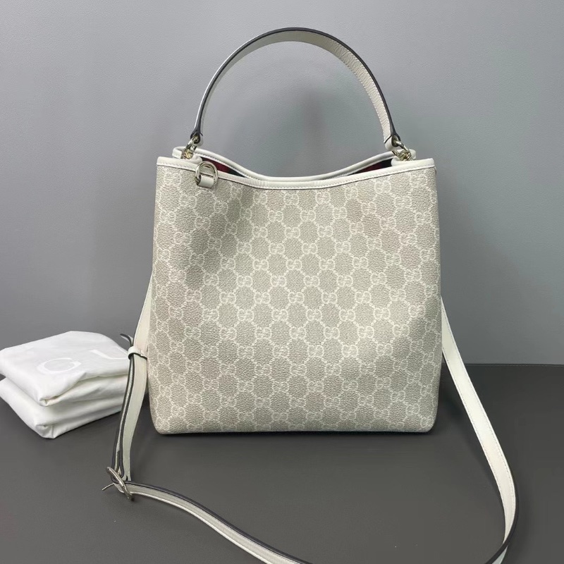 Gucci emblem 燕麥色經典老花發財水桶包25*14.5  98新配件肩帶塵袋-1