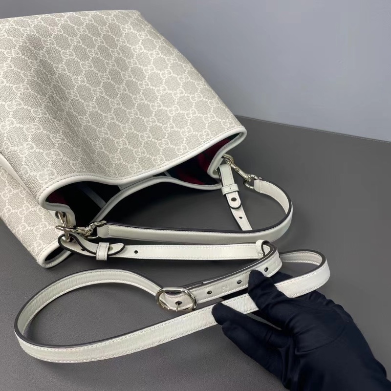 Gucci emblem 燕麥色經典老花發財水桶包25*14.5  98新配件肩帶塵袋-2