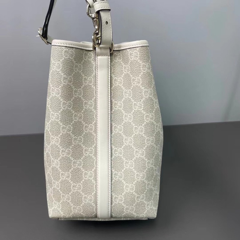 Gucci emblem 燕麥色經典老花發財水桶包25*14.5  98新配件肩帶塵袋-5