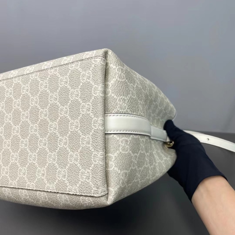 Gucci emblem 燕麥色經典老花發財水桶包25*14.5  98新配件肩帶塵袋-6