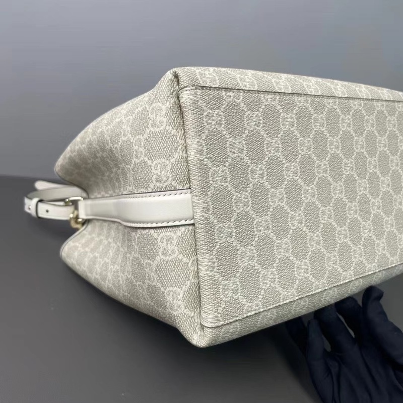 Gucci emblem 燕麥色經典老花發財水桶包25*14.5  98新配件肩帶塵袋-8