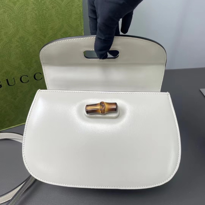 gucci白色Bamboo mini1947竹節馬鞍包手提包肩背包21*12*7.5  98新配件塵袋 盒子-3