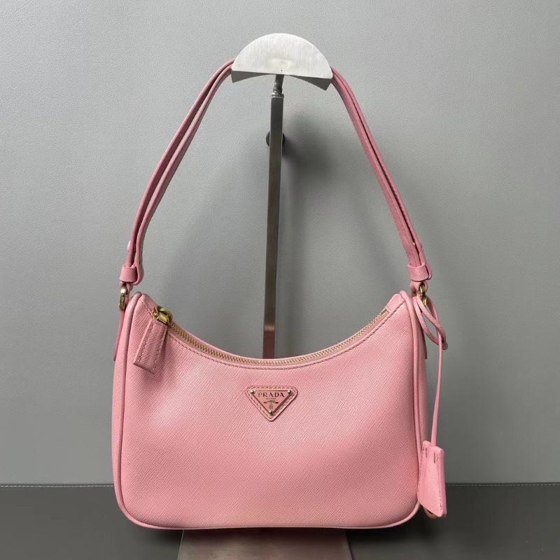 Prada 粉色牛皮新款全皮hobo腋下包 22*16*6 98新配件塵袋-1