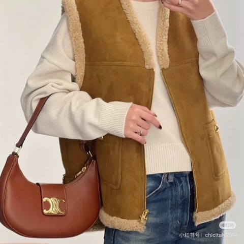 CELINE AVA凱旋門腋下包 金棕色經典款 柔軟小牛皮23*15*7 98新配件塵袋