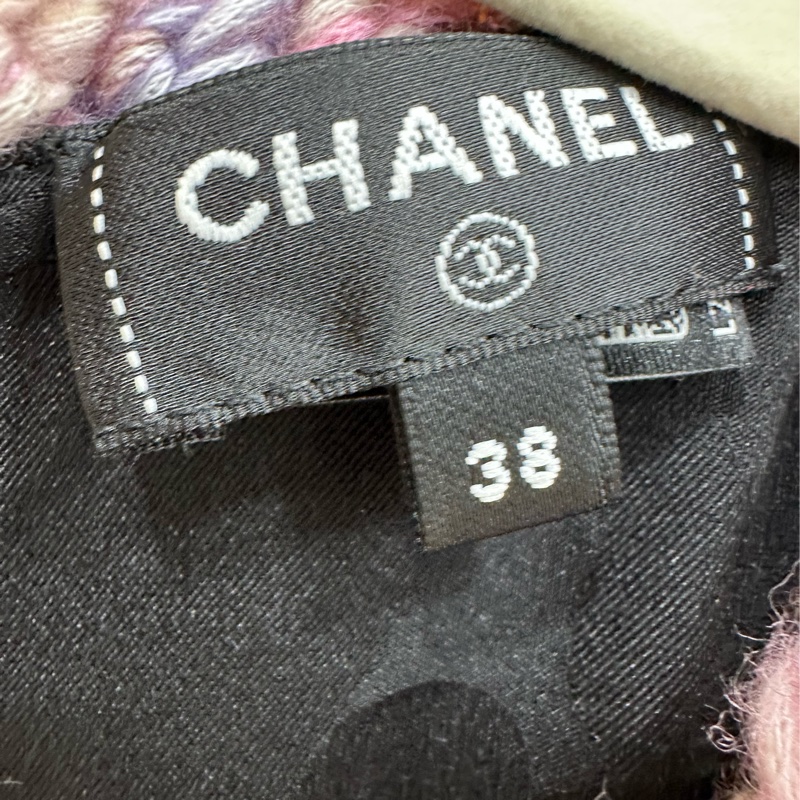 Chanel24K粉紅滾邊黑色粗呢背心上衣,38碼-2