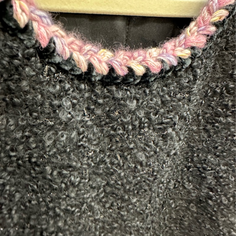 Chanel24K粉紅滾邊黑色粗呢背心上衣,38碼-3