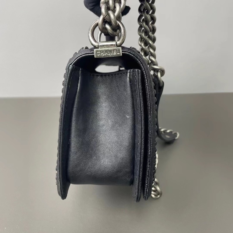 Chanel 宮廷限定重工款Leboy中號黑銀黑色牛皮復古銀扣翻蓋包斜背包鏈條包 24.5*14*7 98新配件塵袋保卡-5