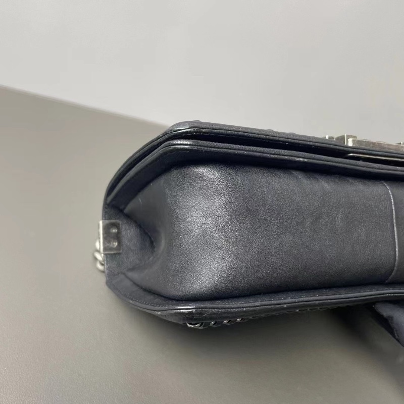 Chanel 宮廷限定重工款Leboy中號黑銀黑色牛皮復古銀扣翻蓋包斜背包鏈條包 24.5*14*7 98新配件塵袋保卡-6