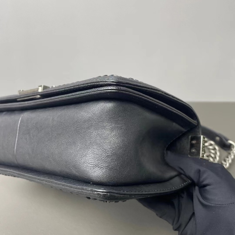 Chanel 宮廷限定重工款Leboy中號黑銀黑色牛皮復古銀扣翻蓋包斜背包鏈條包 24.5*14*7 98新配件塵袋保卡-7