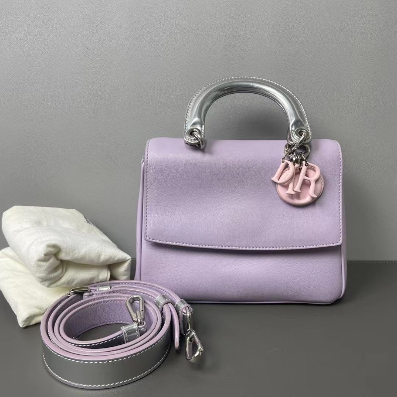 Dior 香芋紫小號Be Dior包 銀色金屬圓環提手配透明PVC裝飾片 20.5*16*10  98新配件塵袋-1