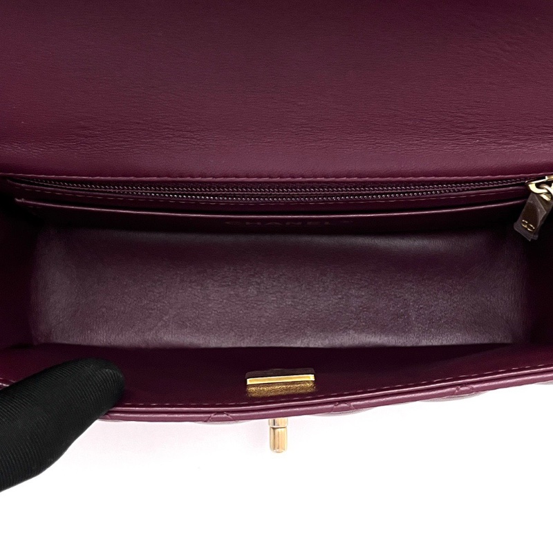 CHANEL紅金菱格紋金扣手柄cf大mini肩背斜背包20*12*6 98新配件塵袋購證-2