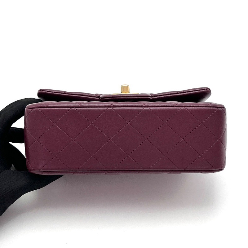 CHANEL紅金菱格紋金扣手柄cf大mini肩背斜背包20*12*6 98新配件塵袋購證-4