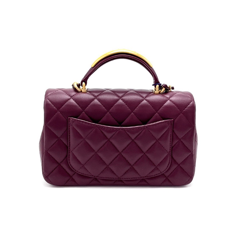 CHANEL紅金菱格紋金扣手柄cf大mini肩背斜背包20*12*6 98新配件塵袋購證-6