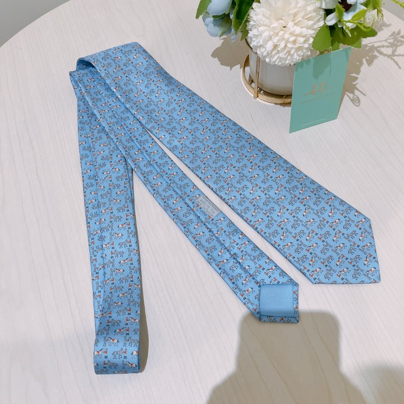 TK1954 愛馬仕領呔 Hermes Horse Patten Tie Silk Blue-1