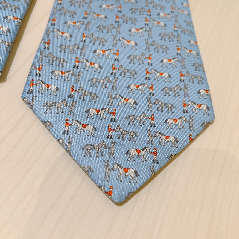 TK1954 愛馬仕領呔 Hermes Horse Patten Tie Silk Blue-2