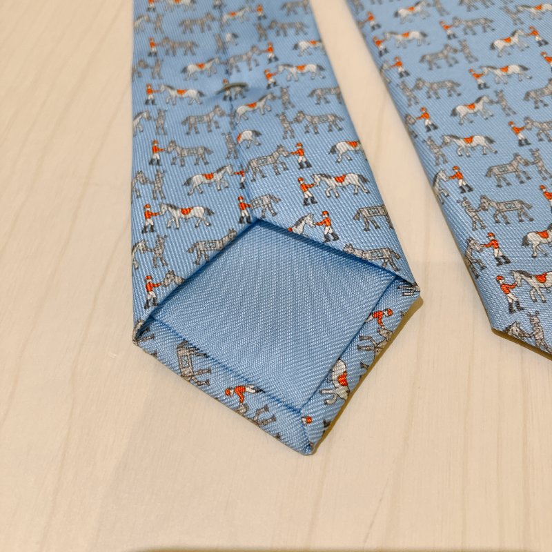 TK1954 愛馬仕領呔 Hermes Horse Patten Tie Silk Blue-3