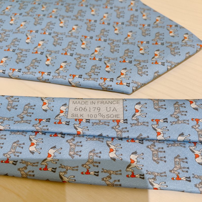 TK1954 愛馬仕領呔 Hermes Horse Patten Tie Silk Blue-4