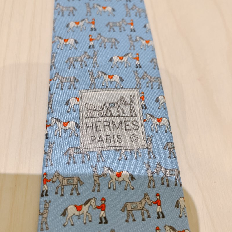 TK1954 愛馬仕領呔 Hermes Horse Patten Tie Silk Blue-5