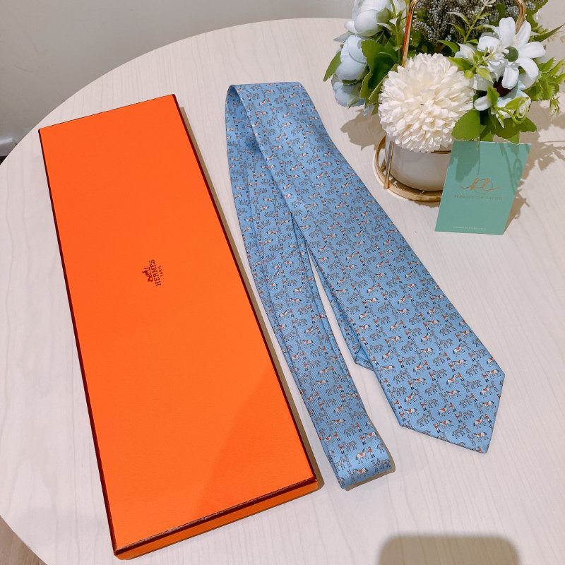 TK1954 愛馬仕領呔 Hermes Horse Patten Tie Silk Blue-9