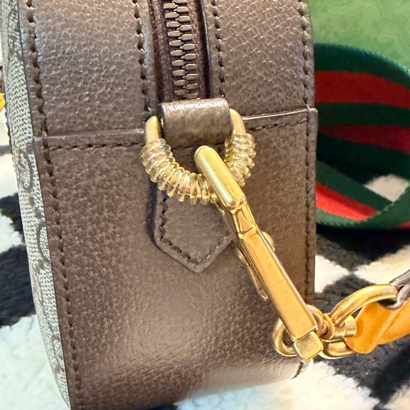 GUCCI 古馳 476466 經典GG Supreme帆布印花雙色織帶相機斜揹包(棕色)-10