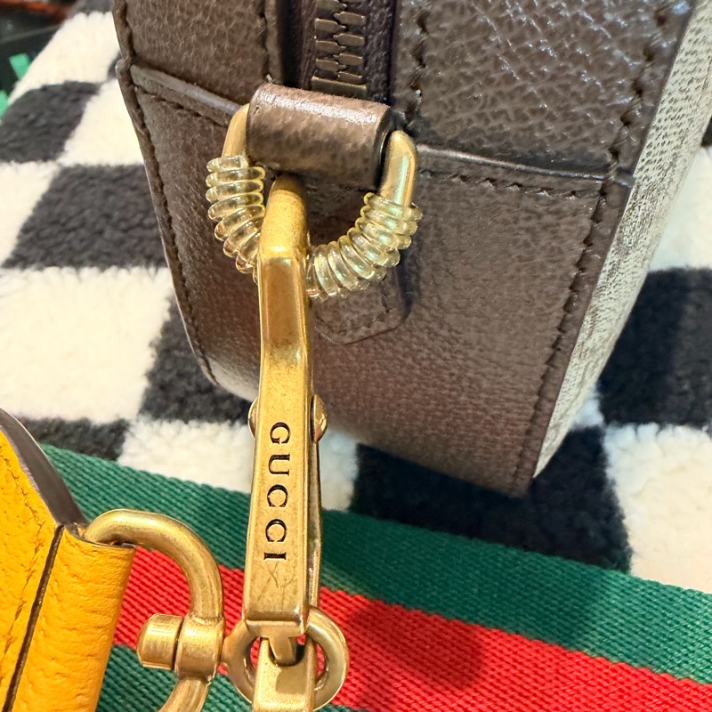GUCCI 古馳 476466 經典GG Supreme帆布印花雙色織帶相機斜揹包(棕色)-16