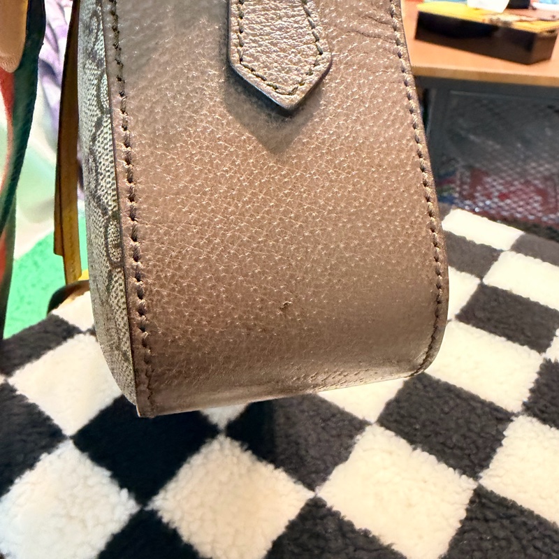 GUCCI 古馳 476466 經典GG Supreme帆布印花雙色織帶相機斜揹包(棕色)-26