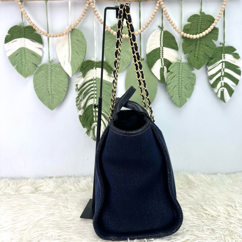 CHANEL 埃及限量款✨Deauville 深藍金絲沙灘Tote Bag-3