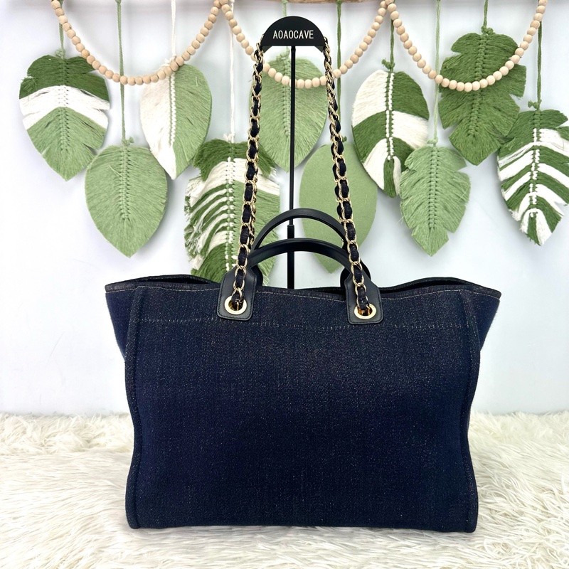 CHANEL 埃及限量款✨Deauville 深藍金絲沙灘Tote Bag-4