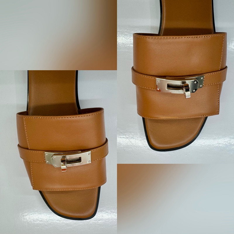 Hermès 愛馬仕 Kelly 扣涼鞋 金棕色-3