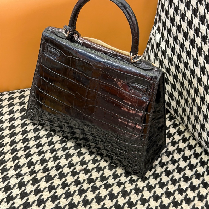 kelly25 黑色 銀扣 鱷魚-1