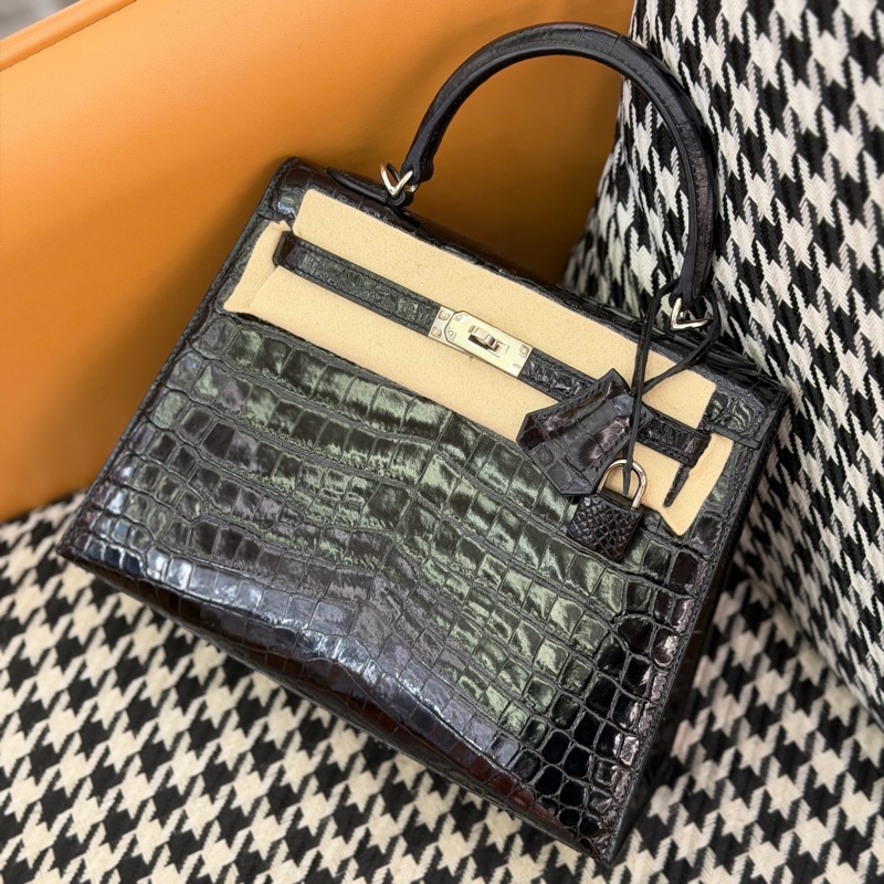 kelly25 黑色 銀扣 鱷魚-2