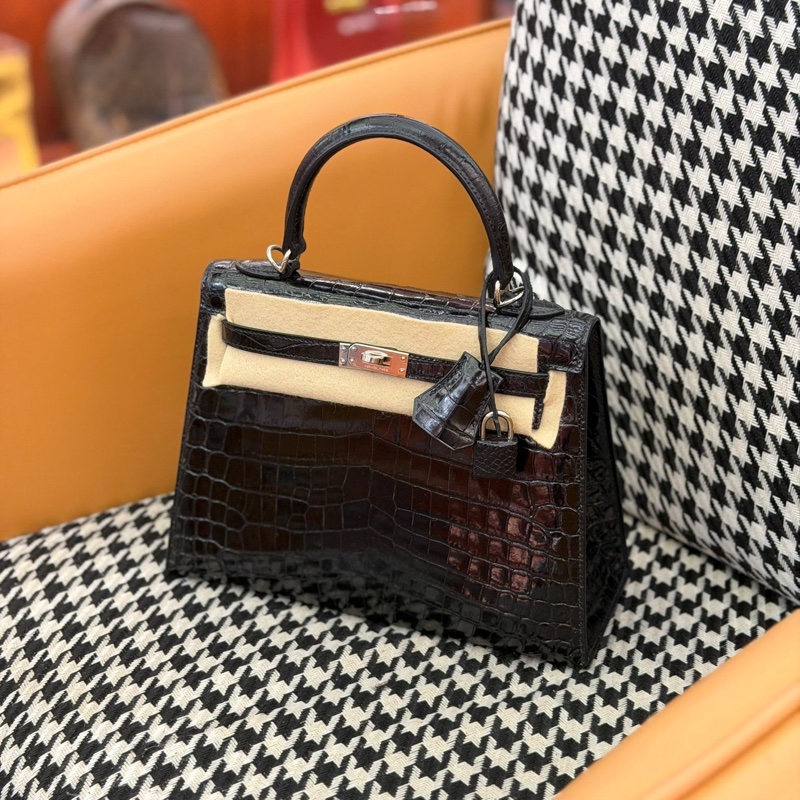 kelly25 黑色 銀扣 鱷魚-8