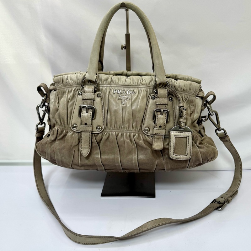 Prada 普拉達 抓皺小羊皮兩用波士頓包-0