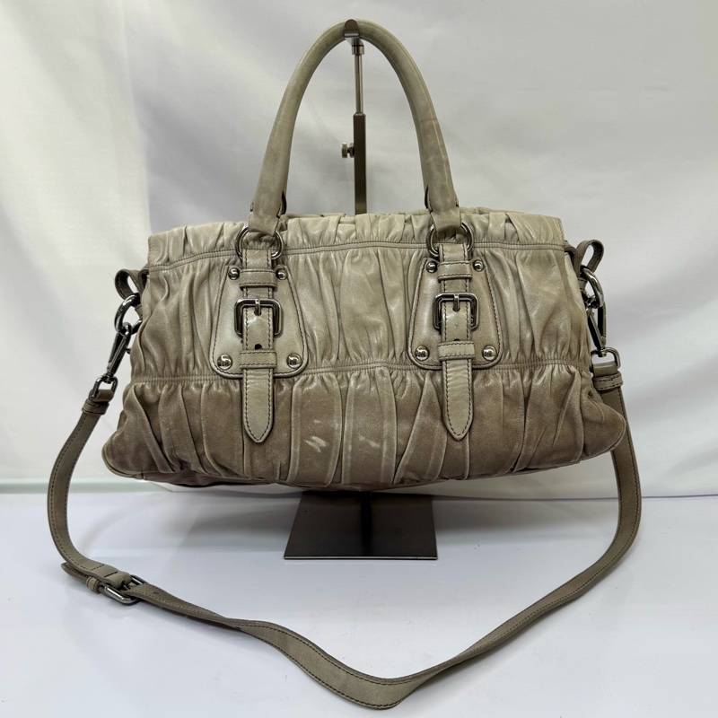 Prada 普拉達 抓皺小羊皮兩用波士頓包-1