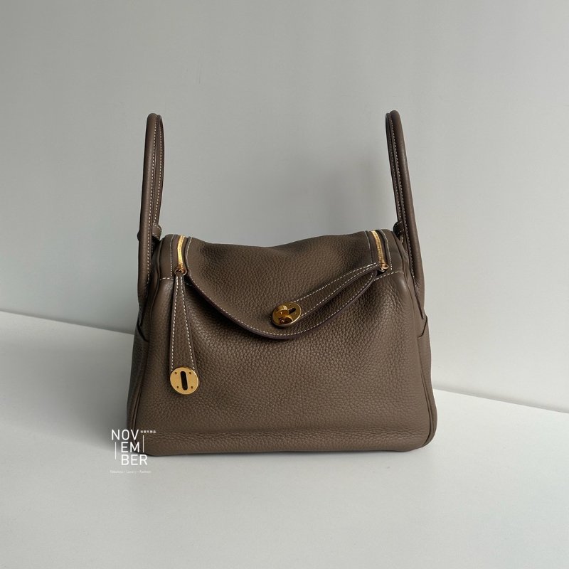 98新✨ Hermès 愛馬仕 Lindy 26 大象灰金釦-0