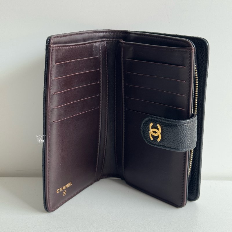 95新🫰🏻 保卡款 Chanel 香奈兒 中夾 黑色金釦-6