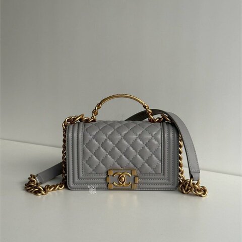 98新🩶 全配有購證🙌🏻 Chanel 香奈兒 Le Boy 20 Handle 灰色金釦