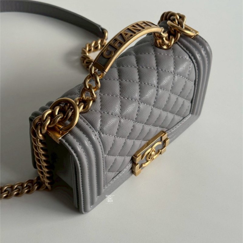 98新🩶 全配有購證🙌🏻 Chanel 香奈兒 Le Boy 20 Handle 灰色金釦-3