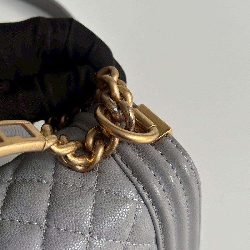 98新🩶 全配有購證🙌🏻 Chanel 香奈兒 Le Boy 20 Handle 灰色金釦-8