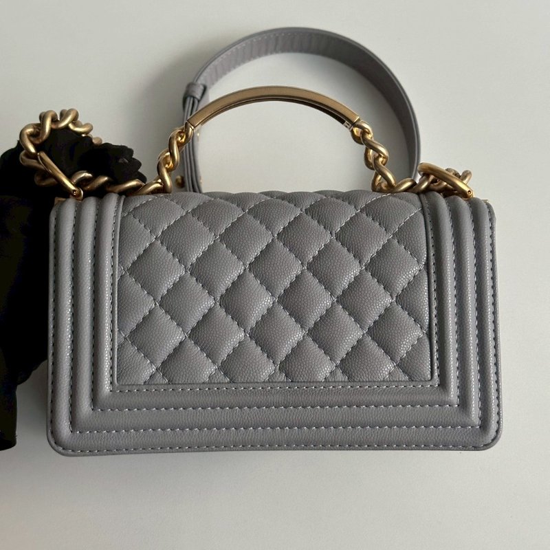98新🩶 全配有購證🙌🏻 Chanel 香奈兒 Le Boy 20 Handle 灰色金釦-10