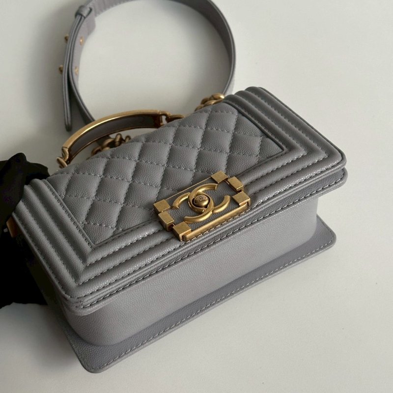 98新🩶 全配有購證🙌🏻 Chanel 香奈兒 Le Boy 20 Handle 灰色金釦-11