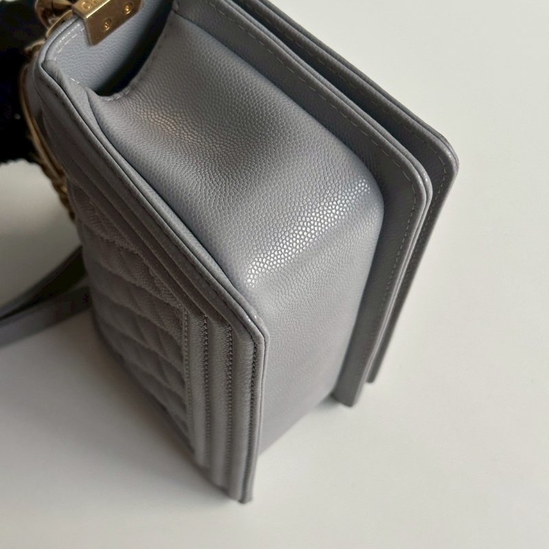 98新🩶 全配有購證🙌🏻 Chanel 香奈兒 Le Boy 20 Handle 灰色金釦-12