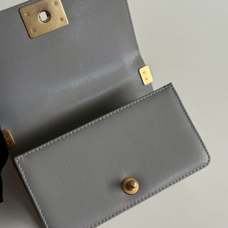 98新🩶 全配有購證🙌🏻 Chanel 香奈兒 Le Boy 20 Handle 灰色金釦-15