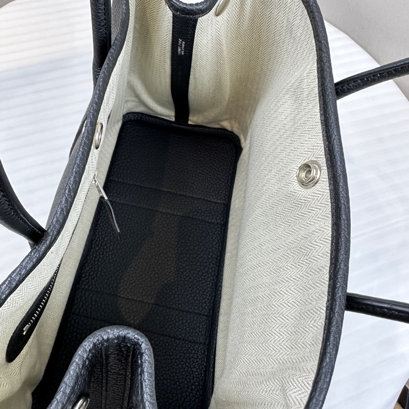 愛馬仕/Hermes Garden Party 30 黑銀花園包30x13x22cm-6