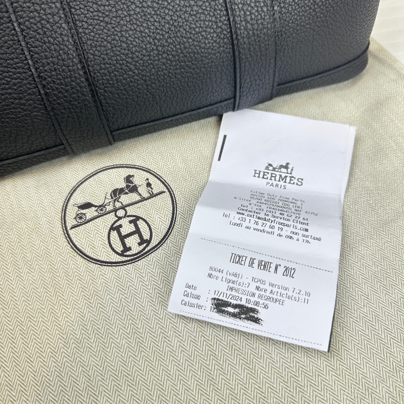 愛馬仕/Hermes Garden Party 30 黑銀花園包30x13x22cm-9