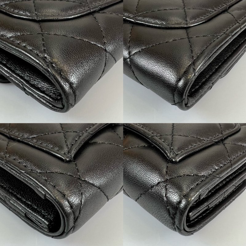 CHANEL CF中夾簍空雙C黑銀羊皮 20開-12