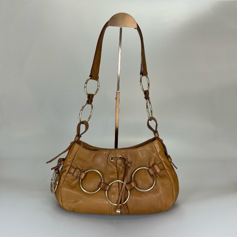 YSL 139259 棕皮革鐵環單肩包-0