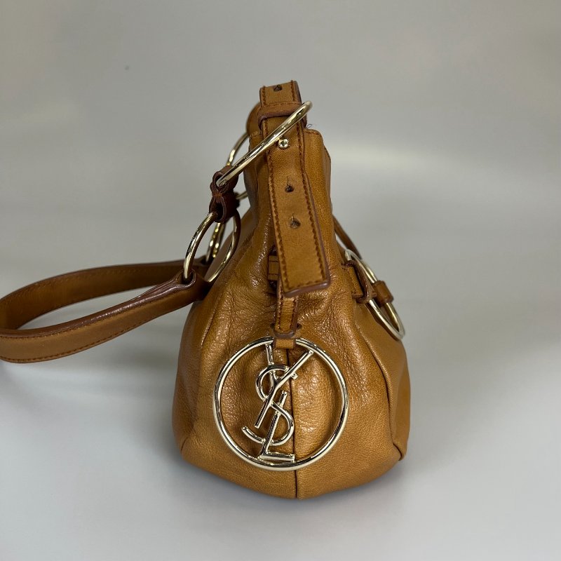 YSL 139259 棕皮革鐵環單肩包-2