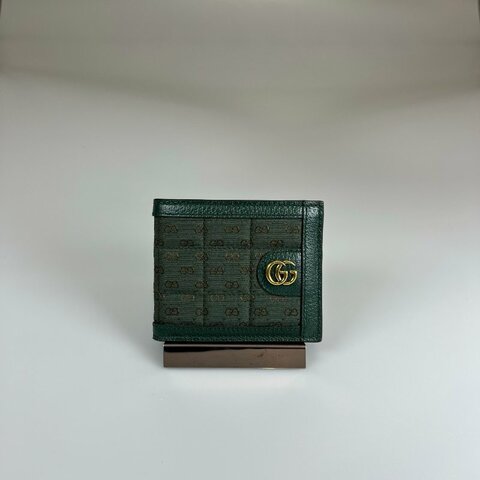 GUCCI 756526  綠格紋內裡老花對開短夾